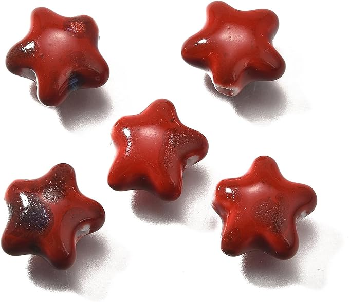 Beadthoven 50pcs Star Handmade Porcelain Beads 15X13.5mm Star Ceramic Beads Bulk Colorful Printed Cute Vintage Glazed Chinese Porcelain Loose Spacers for Bracelets Necklace DIY Jewelry Making Crafting