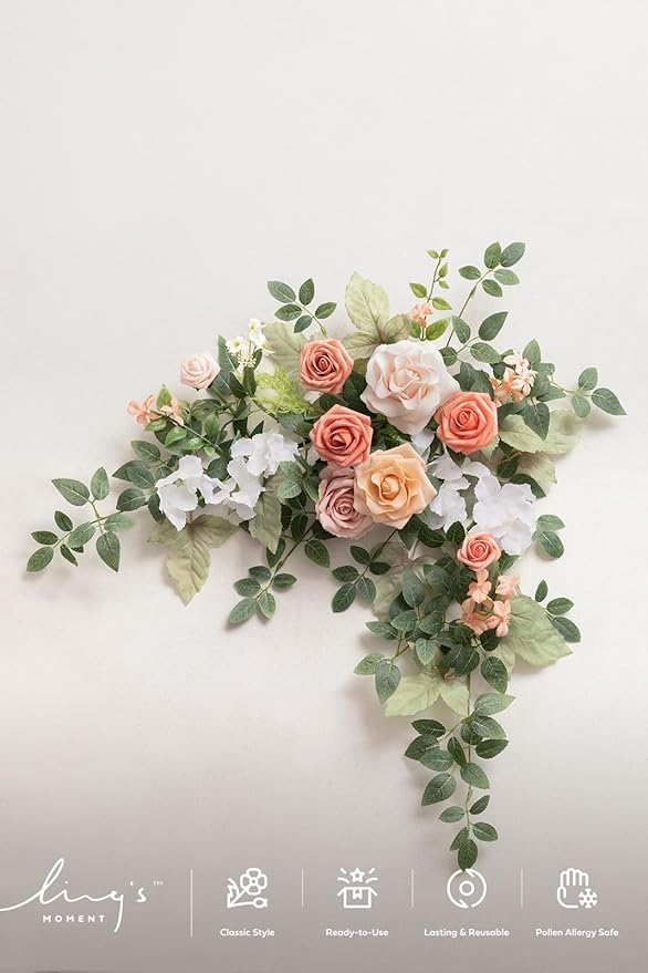 Ling's moment Wedding Artificial Welcome Sign Flowers Swag Arch Floral Garland Decorations Growing Blush Ceremony Reception Entrance Entryway Party Banquets Easel Wall Home Outdoor(NOT Include Sign)