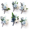 Ling's moment Boutonniere for Men, 6pcs Groom Groomsmen Boutonniere, Artificial Flowers for Wedding Decor/Prom/Homecoming, etc.Dusty Blue Light Blue