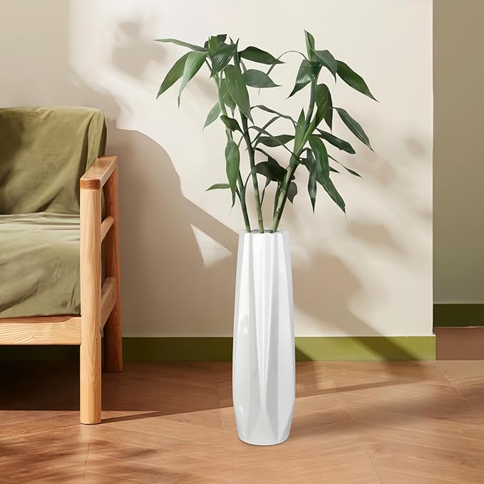 Ceramic Floor Large Vase 17.7 Inches Tall,White Modern Flower Tall Vases for Office, Home,Farmhouse,Living Room Décor,Simple Origami Design Fall Decorative Porcelain Flower Arrangement Vase Ideal Gift