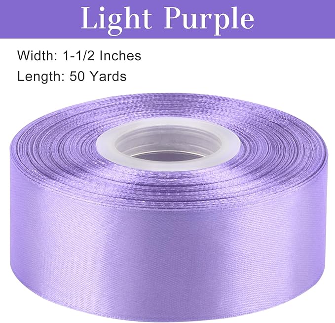 1-1/2 Inches 50 Yards Light Purple Satin Ribbon, Solid Fabric Ribbon Roll for Flower Bouquets, Gift Wrapping, Wedding, Handmade Crafts