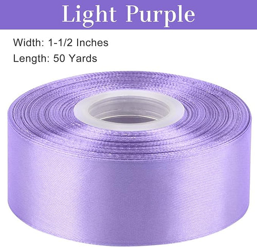 1-1/2 Inches 50 Yards Light Purple Satin Ribbon, Solid Fabric Ribbon Roll for Flower Bouquets, Gift Wrapping, Wedding, Handmade Crafts