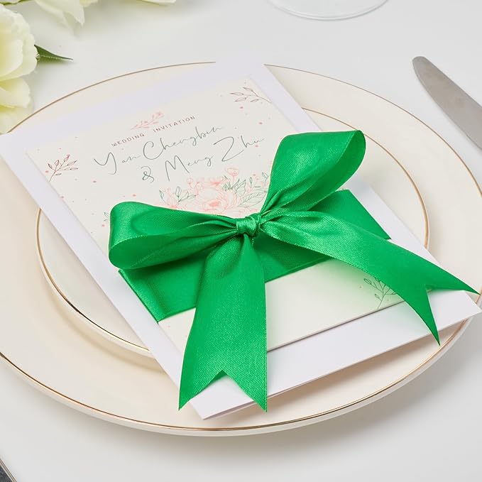 1-1/2 Inch Wide Emerald Green Satin Ribbon, 50 Yards Solid Polyester Fabric Ribbon for Roses Making, Gift Wrapping, Holiday Party Decor, Christmas, Wedding Decorations, Crafts, Bows