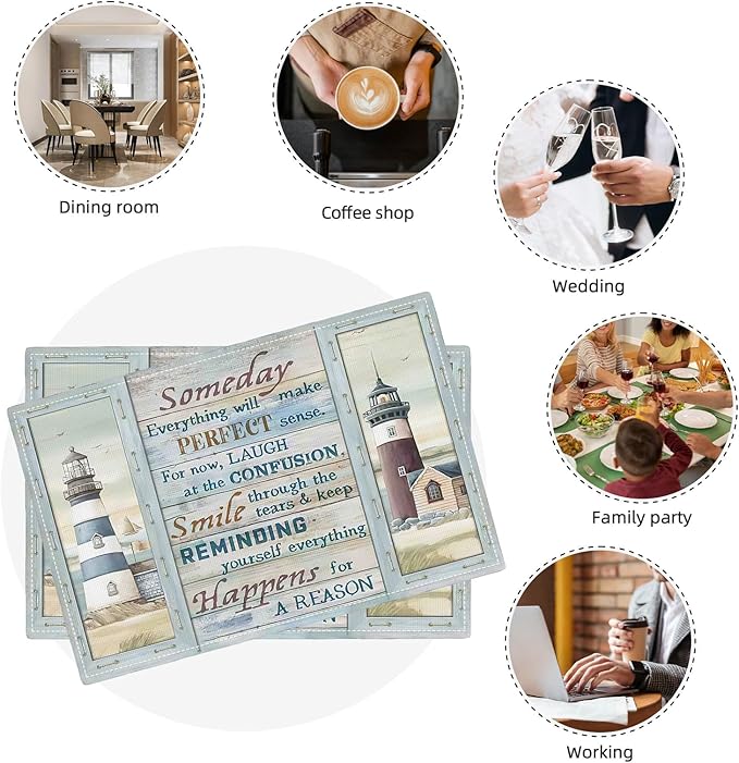 Lighthouse Placemats Set of 4 Nautical Lighthouse Table Mats Washable Place Mats for Home Party Indoor Kitchen Dining Table Decoration 12x18 Inch