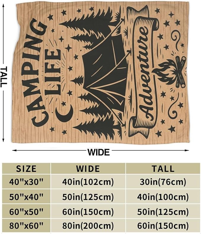 Camping Blanket Camper Throw Blanket Soft Cozy Fleece Fuzzy Stuffed Plush Flannel Gifts for Girls Women Boys Kids Adults 50"X60"
