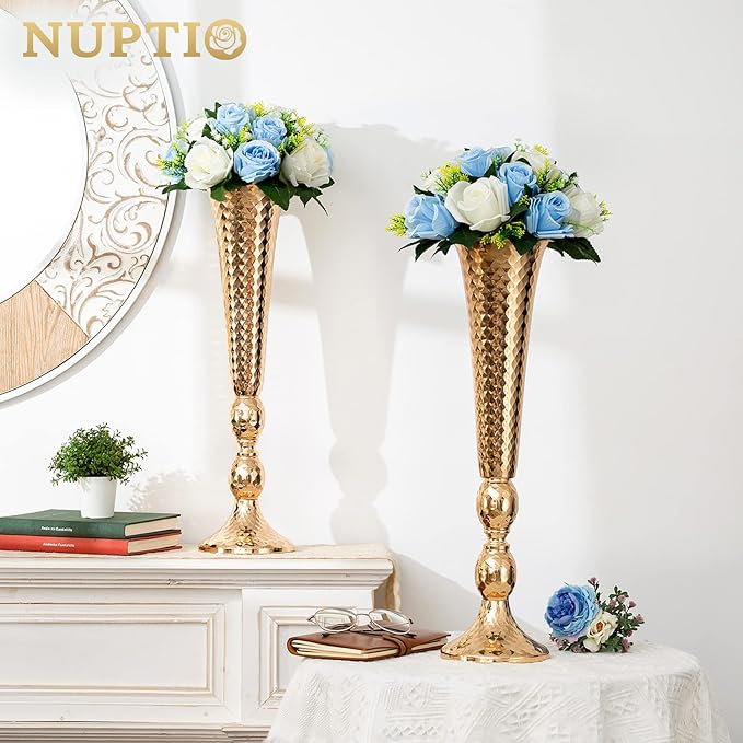 NUPTIO Flower Centerpieces for Wedding Tables: Blue & White Artificial Flower Ball Arrangement for Weddings Party - 2 Pcs Fake Floral Rose for Birthday Bridal Shower Decorations