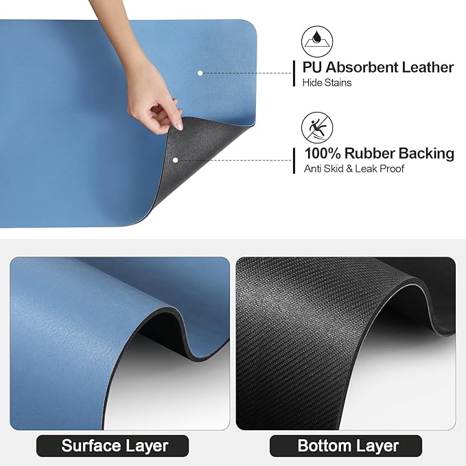 Dish Drying Mat for Kitchen Counter | Coffee Bar Mat for Countertops | Heat Resistant Drainer Mat with Non-slip Rubber Backed | Hide Stain Kitchen Absorbent Draining Mat | Blue 18"x24"