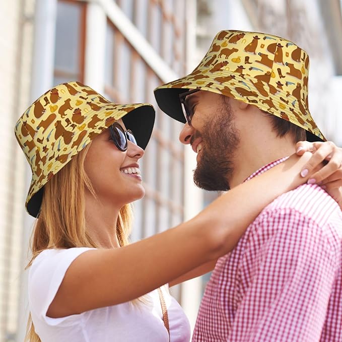 Cartoon Bucket Hat Summer Beach Travel Sun Hat Packable Fisherman Cap for Men Women