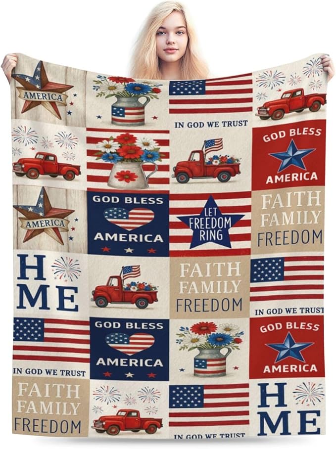American Flag Blanket Patriotic Throw Blanket National Flag Soft Cozy Fleece Fuzzy Stuffed Plush Flannel Gifts for Girls Women Boys Kids Adults 40''x50''