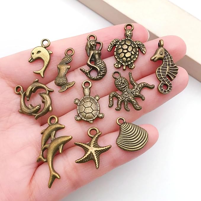 WOCRAFT 60pcs Antique Bronze Ocean Bracelet Charms for Jewelry Making Sets DIY Necklace Bracelet Keychain Crafting Charms Kit Craft Supplies (SN883)