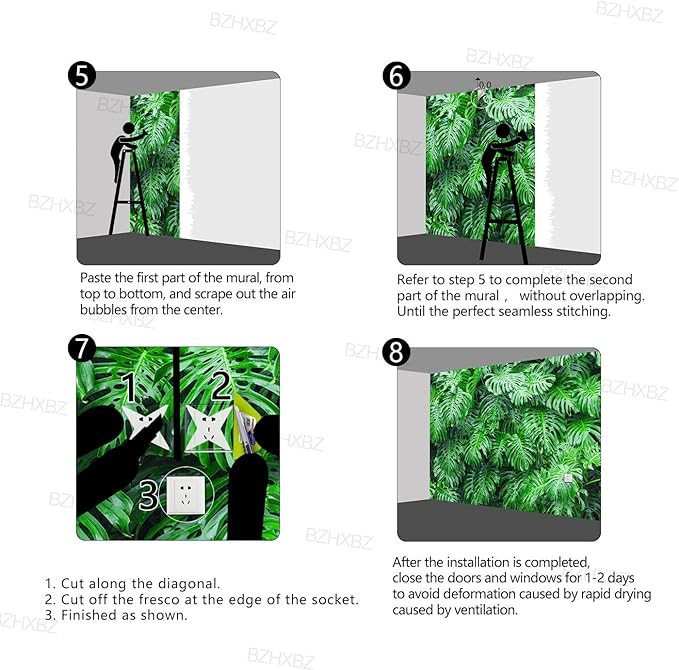 Tropical Botanical 3D Wallpaper Bedroom Green Leaf Plant Monstera murals Aesthetic Room Decor Living Room tv Background Large Wall Mural - 160"x108" Not Peel and Stick