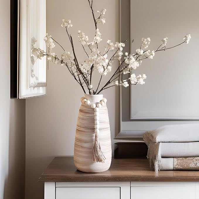 ALMA White Ceramic Vase 11 Inch Tall, Boho Vases for Tulips, Large Table Vase for Pampas Grass in Any Modern Home Decor, Kitchen Table Centerpiece, Shelf, Mantel Decor