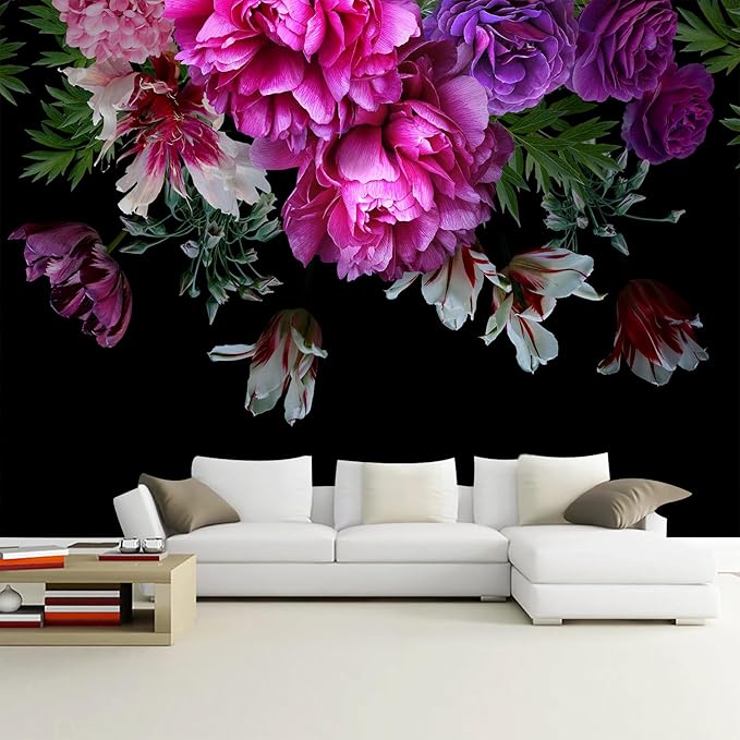WFBHUA-Purple Peony Floral Wallpaper Mural Peel and Stick Large Self Adhesive Wall Mural for Living Room Bedroom 137"x100"