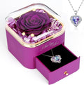 Gifts for Mom Birthday, Preserved Rose with Necklace, Real Purple Forever Rose Gifts for Women, Large 4.3" Eternal Roses Gift for Girlfriend Grandma Wife Mothers Day Anniversary