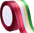 5 Rolls 10mm 125 Yards Christmas Ribbons, Holiday Satin Ribbons Fabric for Gift Wrapping and DIY Craft, Red & Dark Red & Green & Gold &White