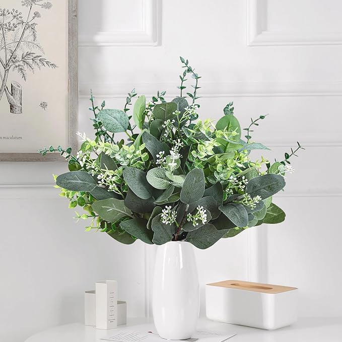 Eucalyptus Leaves Stems 200 PCS, 4 Kinds Mixed Artificial Greenery Stems for Wedding Decor Vase Floral Arrangement Centerpiece