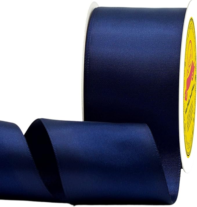 Double Face Satin Ribbon 2 inch X 25 Yards Polyester Navy Blue Ribbon for Gift Wrapping Very Suitable for Weddings Party Hair Bow Invitation Decorations and More