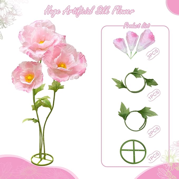 Giant Artificial Flowers for Decoration, Huge Birthday Party Mother's Day Valentine Backdrop with Standing Base Store Window Display Wedding Reception Banquet Ceremony Floral Decor, Light Pink