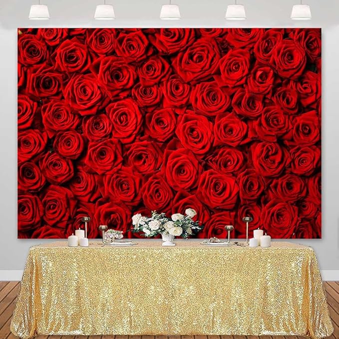 Red Rose Backdrop Flowers Rose Wall Photo Background Valentine's Day Backdrop Wedding Bridal Shower Photo Booth Mother's Day Birthday Party Dessert Table Banner Lovers Portraits Props 8x6ft