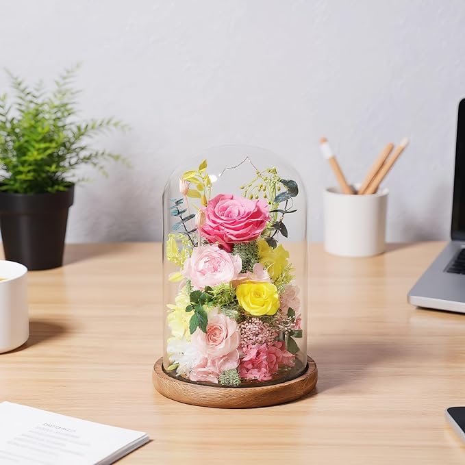 Flowers for Delivery Prime Preserved Flowers Rose in Glass Dome,Pink Rose Forever Flowers Birthday Gifts for Women Mom Grandma Friend for Her,Home Decor