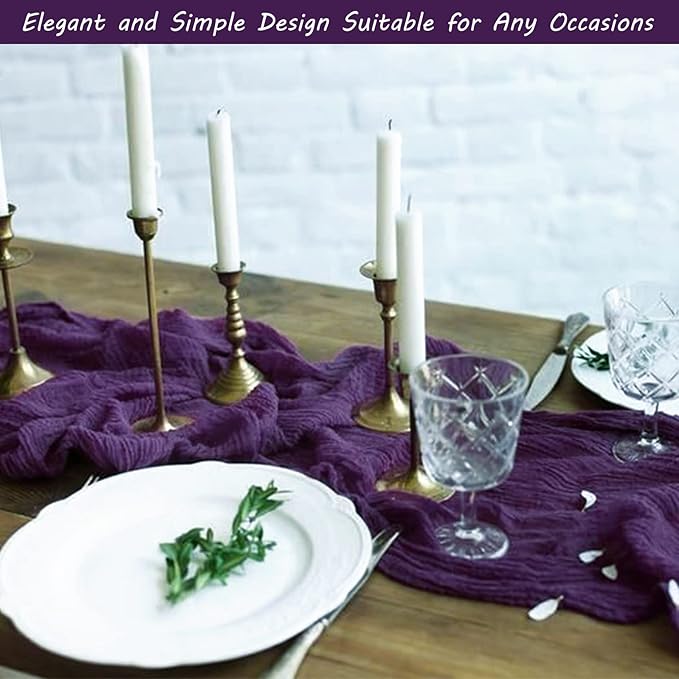 12 Pack 13Ft Cheesecloth Table Runner 35x157 Inch Boho Gauze Table Runner Cheese Cloth Long Rustic Table Runners for Wedding Bridal Shower Birthday Party Table Decor (Dark Purple)