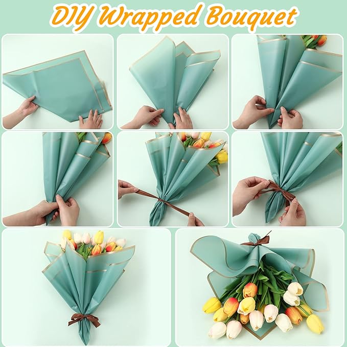 420 Sheet Flower Wrapping Papers Flower Bouquet Paper with Gold Edge Korean Style Bouquet Wrapping for Floral Supplies Wedding Anniversary DIY Gifts, 23 x 23 Inch