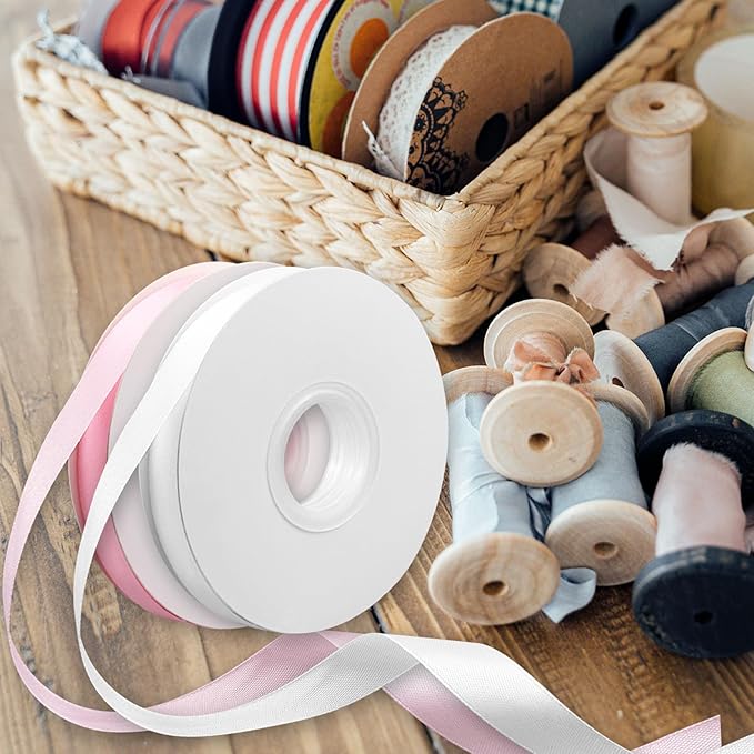 White Satin Ribbon 3/5 inch x Continuous 55 Yards Thin White Ribbons for Crafts Gift Wrapping Bow Wedding Decoration, Ribbon for Flower Bouquet Christmas Halloween Party