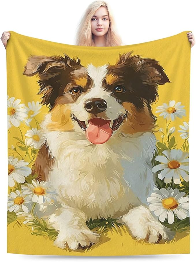 Australian Shepherd Blanket Cute Dog Throw Blanket Puppy Soft Cozy Fleece Fuzzy Stuffed Plush Flannel Animal Gifts for Girls Women Boys Kids Adults 40''x50''