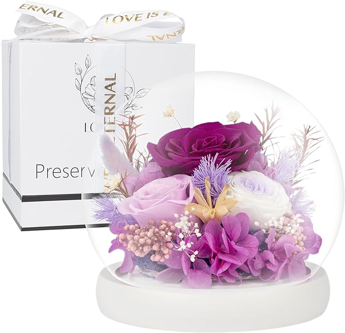 Preserved Flowers - Fresh Flowers Gifts for Women - Birthday Flowers for Delivery Prime Today -Eternal Rose Gifts for her -Real Flowers for Women, Christmas & Mother's Day(Purple)
