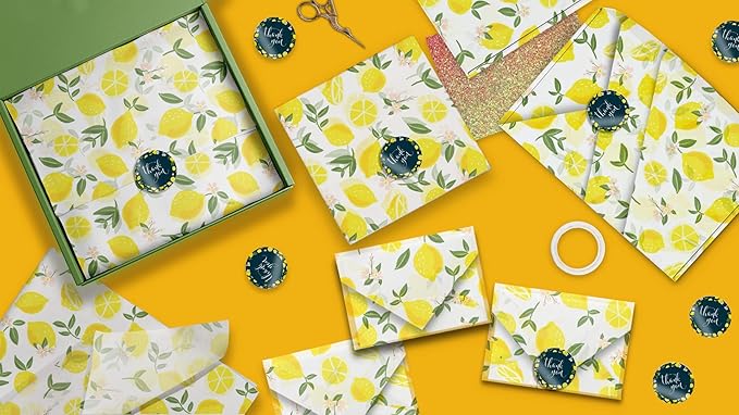 Pro Supply Global - Bulk Elegant Summer Lemons Tissue Paper Wrapping Gift Bags, Crafts DIY Project Party Decorations Packaging - Creative Uses for Wedding Birthday & Holiday Events - 24 Sheets 20"x30"