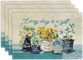 Farmhouse Spring Flower Placemats Set of 4 Every Day is A Gift Country Rustic Floral Yellow Double-Sided Table Mats for Dining Room Home Party Indoor 4 PCS 12x18 Inch