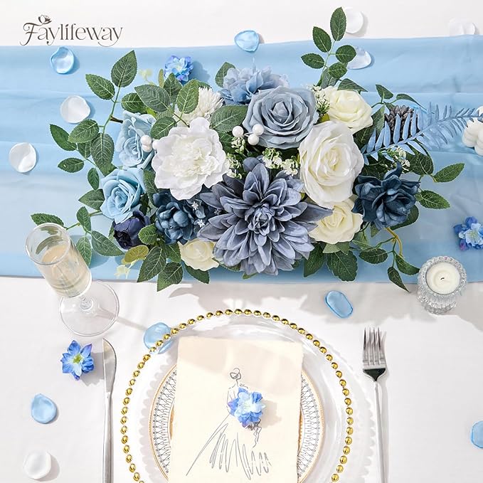 Artificial Flowers, Dusty Blue Silk Flowers for DIY Wedding Bridal Bouquets, Fake Cake Flowers for Centerpieces,Baby Shower, Table Arrangement, Home Party Decor