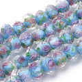 PH PandaHall 70pcs 6~8mm Gold Sand Lampwork Beads Glass Handmade Round Loose Beads for Rosary Making Jewelry Craft Making with 2mm Hole - Deep Sky Blue