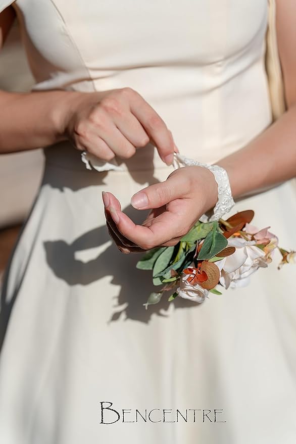 Terracotta Corsages for Wedding(Set of 6),Corsages for Prom,Party Prom Hand Flower Decor,Mother of The Bride Corsage,Bridesmaid Wrist Corsage,Wrist Corsage Bracelets