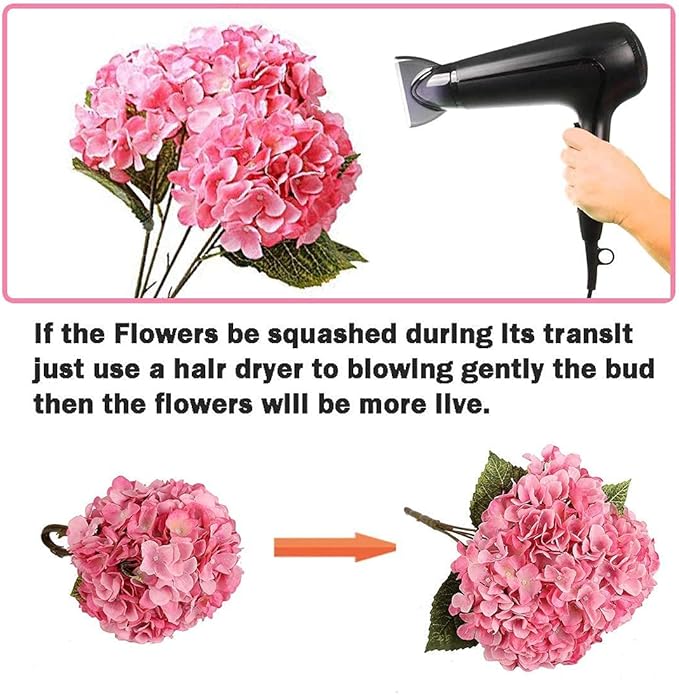 2Bouquets Artificial Fake Flowers Plants Silk Hydrangea Arrangements Wedding Bouquets Decorations Plastic Floral Home Kitchen Garden Party Festival Bar DIY (Orange,5 Flower Heads)