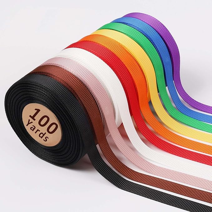 LaRibbons 3/8 Inch 100 Yard Grosgrain Ribbon Pack,10 Yd/Roll 10 Rolls Craft Ribbon for Gift Wrapping Floral Bouquets Wedding Party Decoration, Rainbow