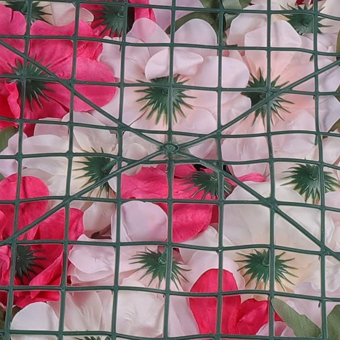 16"x 24" Artificial Flower Wall Panels,Flower Wall Mat Silk Flower Panels for Outdoor Garden Backyard Fence Fence Privacy Screen and Indoor Wall Decor (4Pcs Rose Red+ Pink+ Light Yellow)