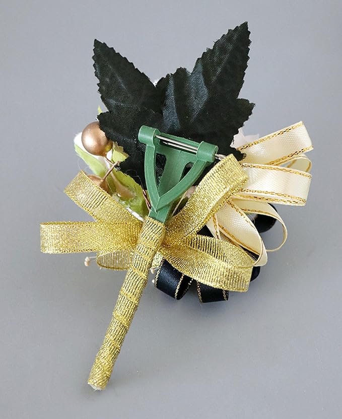 Aimto Ivory Rose and Black Wrist Corsage and Boutonniere Set for Wedding Flower Accessories Prom Suits