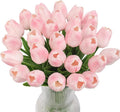 30 Pcs Fake Latex Tulips Artificial Flowers Real Touch Tulips for Spring Decorations for Home, Wedding Party Decorations (Pink)