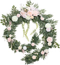 Ling's moment 9FT Flower Garland for Backdrop Decorations - Wedding Arch Flowers, Eucalyptus & Rose, Artificial Floral Garland for Mantle - Sweetheart Table Decor for Ceremony Reception, French Pink