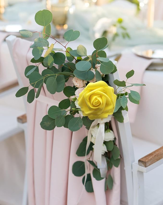 JOYLEX Artificial Flowers Yellow Realistic Roses, Real Looking Fake Roses with Stem for DIY Wedding Bouquets Centerpieces Bridal Shower Party Home Romantic Decorations (Yellow, 100pcs)