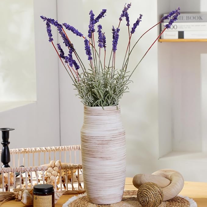 ALMA 14 inch White Floor Vase for Modern Living Room Home Decor, Big Boho Ceramic Vases for Tall Pampas Grass, Decorative Ribbed Flower Vases for Entryway Table, Kitchen Island, Fireplace Decor