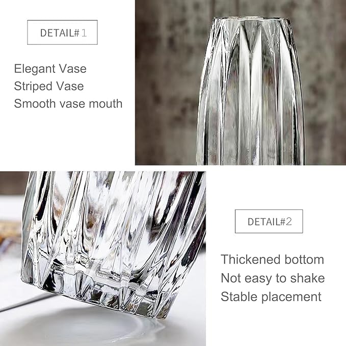 Flower Vase,7.8 inch,GIDARY Thickened Clear Ribbed Glass Vase for Bookshelf,Dinner Table,Indoor Office Desktop,Meeting Room,Home Christmas Day Decoration
