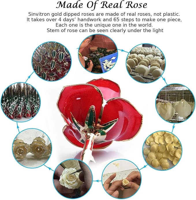 Sinvitron Gold Dipped Infinity Rose - Eternal Resin-Preserved Rose | Forever Flower Decor for Birthdays, Mother’s Day, Anniversaries | Unique Gift for Women, Mom, Wife (Red)