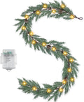 Artgar Christmas Cedar Garland, 6 Ft Realistic Pine Garland, Prelit Christmas Garland with 30 Warm Lights with 8 Light Modes for Mantels Stair Table Indoor Outdoor Winter Xmas Decor (White-Green)