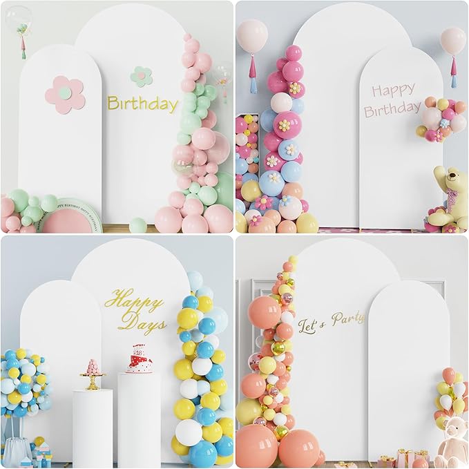 Putros Metal Arch Stand with Cover Set of 2 White Spandex Fitted Wedding Arch Cover and Round Top Chiara Backdrop Stand for Birthday Party Baby Shower Decoration 7.2FT, 6FT