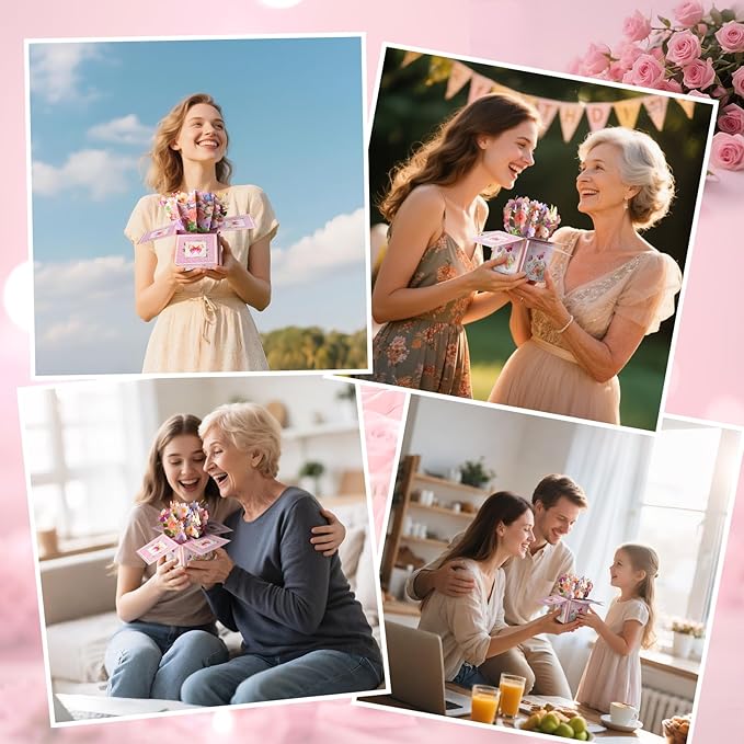 3D Pop Up Birthday Cards with Music, LED Light Musical Happy Birthday Gift Box for Women, Flowers and Butterflies Handmade Foldable Flower Box with Envelope for Mom Wife Daughter Sister