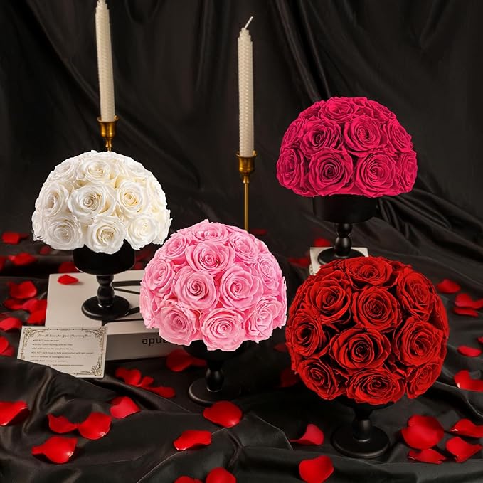 Eternal Rose Dome with Vintage Pedestal, 23 Forever Preserved Roses Arrangement for Home Decoration, Ideal Gift for Christmas,Valentine's Day, Mother's Day, Birthdays-Pink