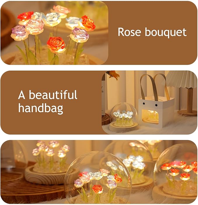 Light Up Rose in Glass Dome With Gift Box - Valentine's Day, Birthday, Mother's Day Gift for Her, Women, Girlfriend, Wife - Rose Flower Lamp Night Light for Bedroom Decor, Battery-Powered