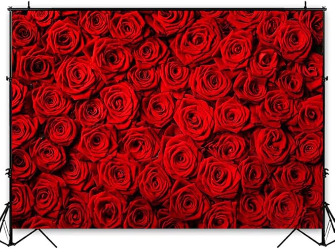 Avezano Valentine's Day Backdrop Rose Flower Wall Photo Background Red Rose Wedding Bridal Shower Photography Backdrop Mother's Day Birthday Party Dessert Table Banner (6x4ft)